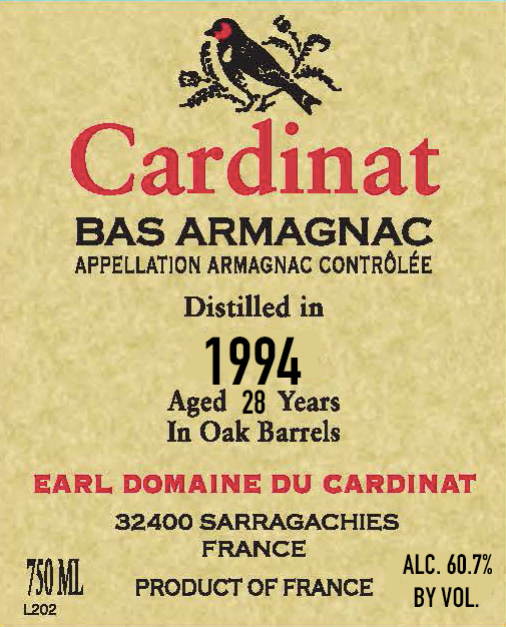 Armagnac Domaine du Cardinat, Vintage 1994